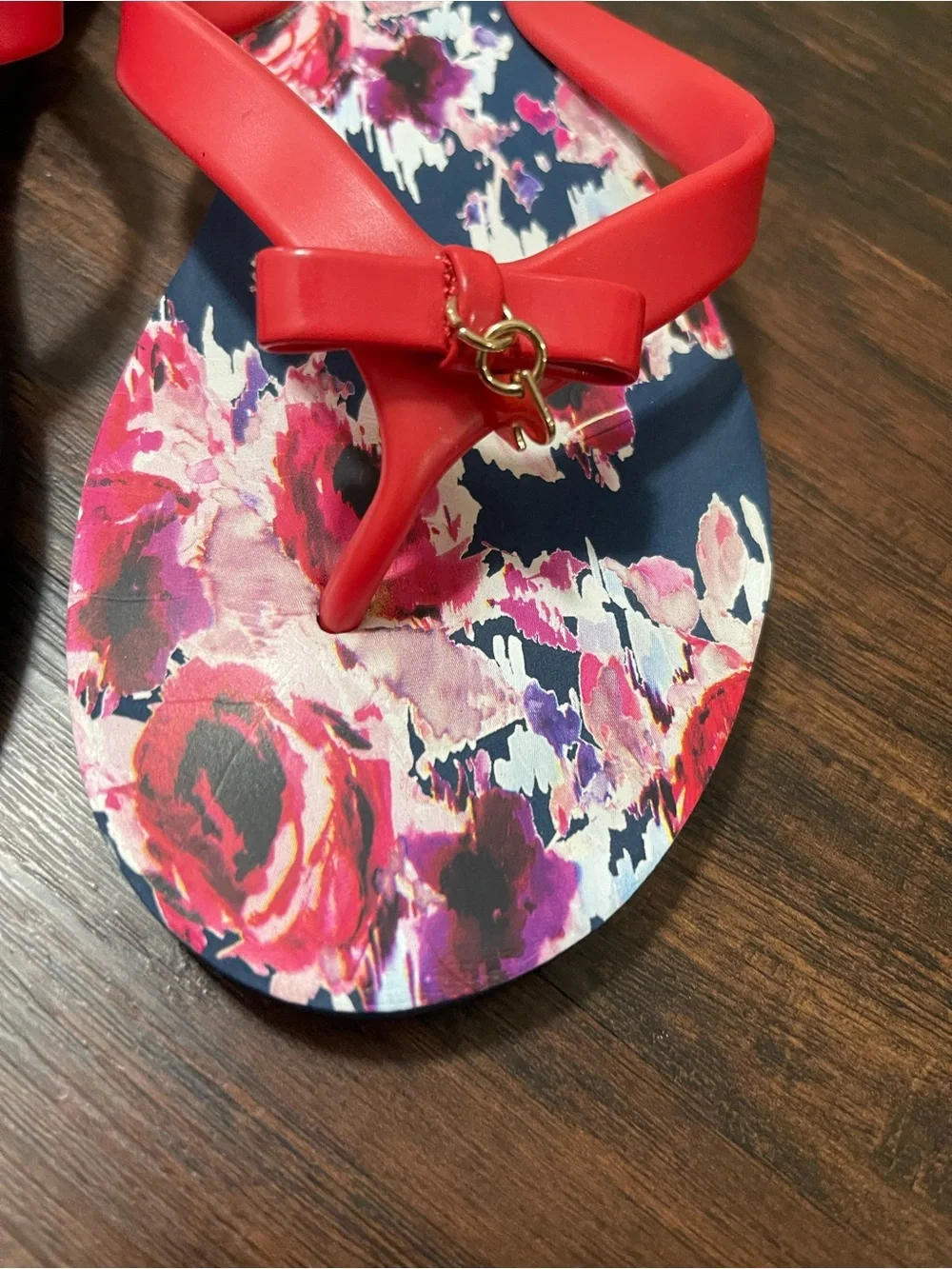 KATE SPADE Nova Floral Print Flip Flops Flat Sandals Navy Red Thongs Size 7-8 M